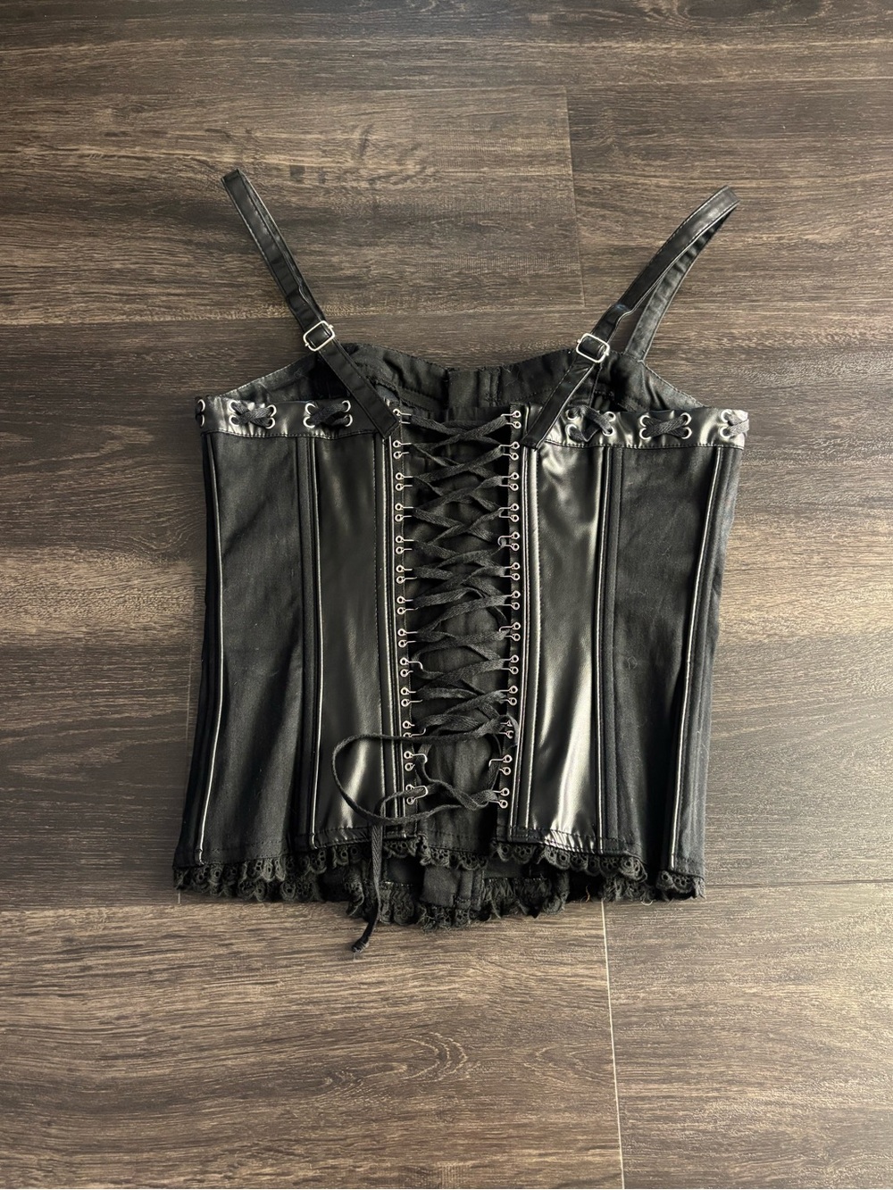 Women’s Vintage Y2K Tripp NYC Black Corset Top Size L Faux Leather - Picture 2 of 10